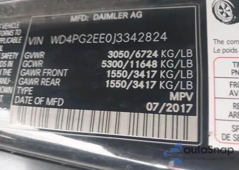 2018 Mercedes-Benz Metris z USA, uszkodzony, nr VIN WD4PG2EE0J3342824